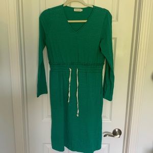 Long sleeve green and pink striped dress